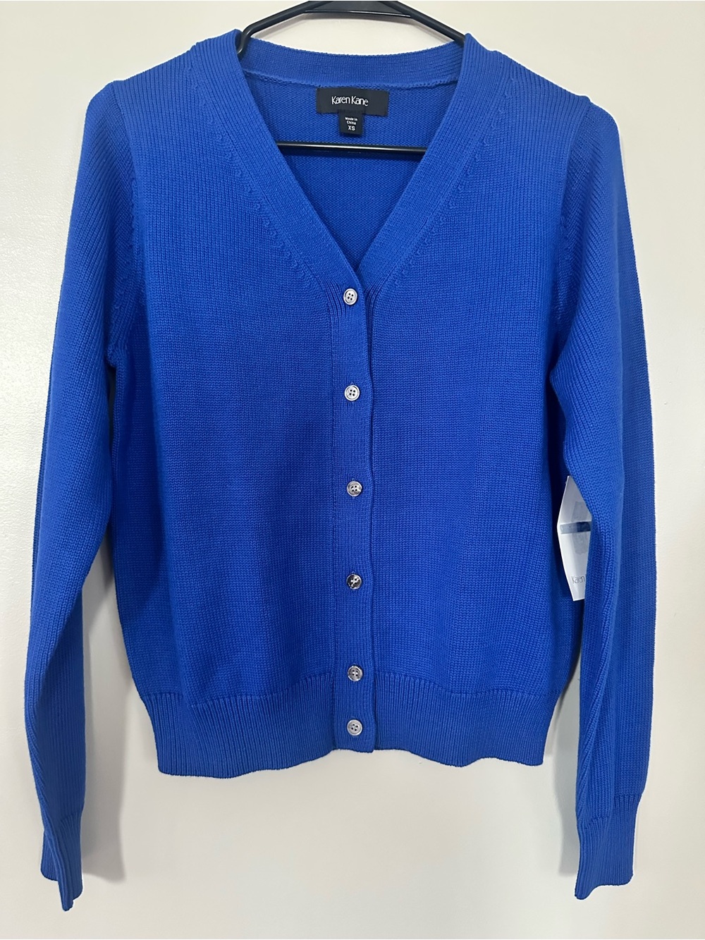 Karen Kane Sapphire Blue V-Neck Button Cardigan Sweater XS NWT